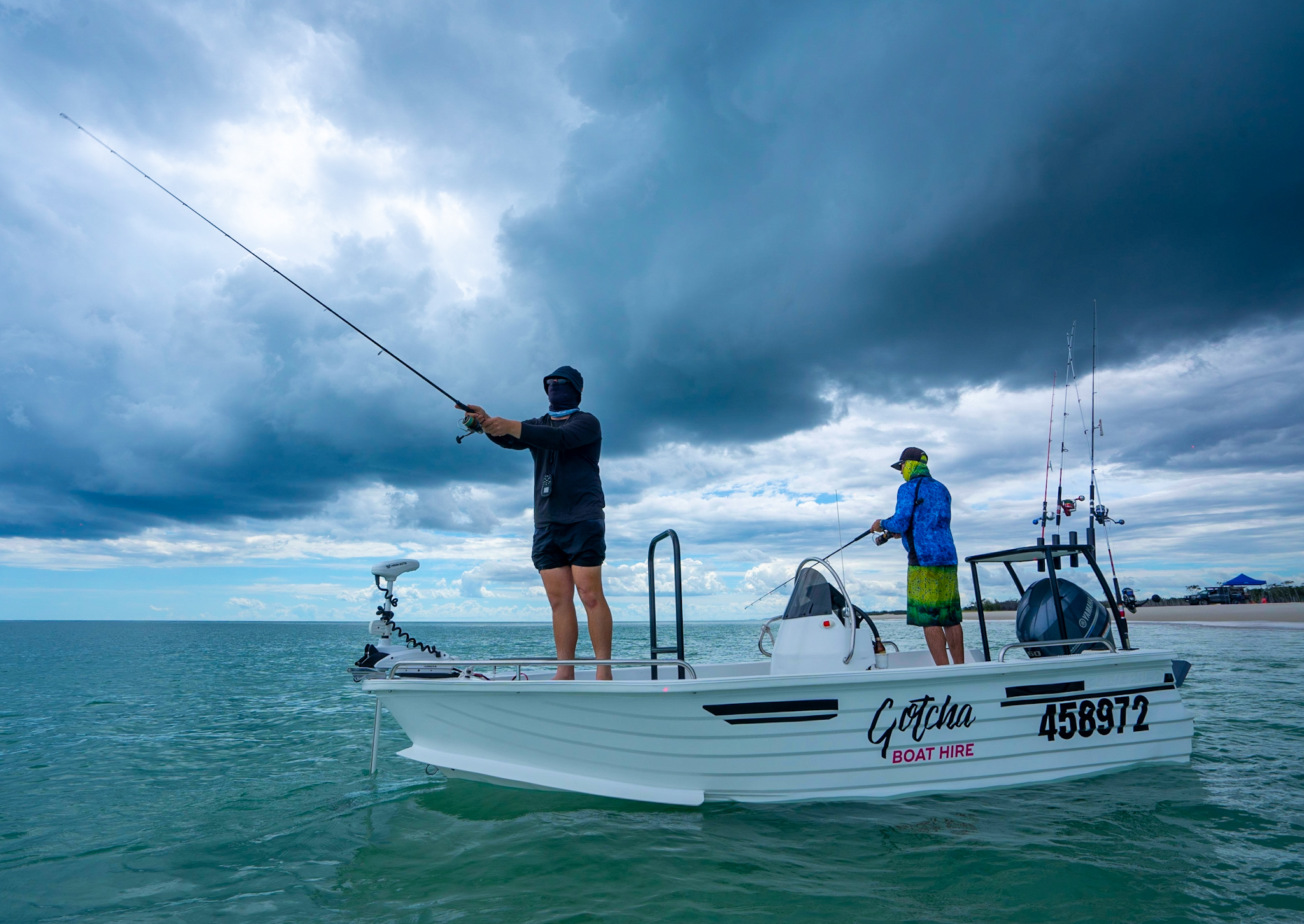 cruising up the coast of fraser island on a gotcha hire boat